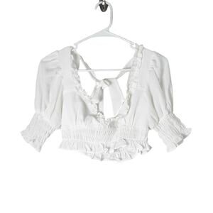 Princess Polly Crop Top Ruffle Short Puff Sleeves Tie Back Smocked Size 2